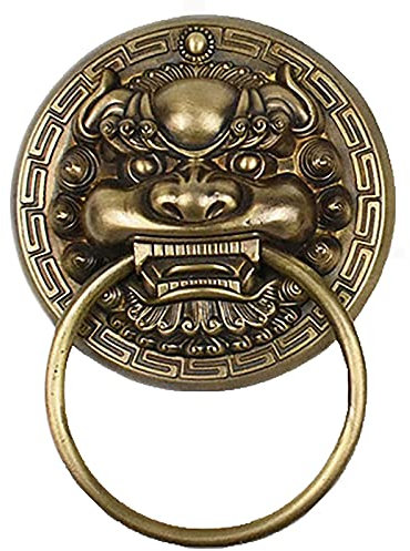 Lqdp Türklopfer Messing Türklopfer für Country Courtyard Townhouse, Antiker Löwenkopf Haustürgriff mit Schließblech, Gold (Size : 30x39cm)