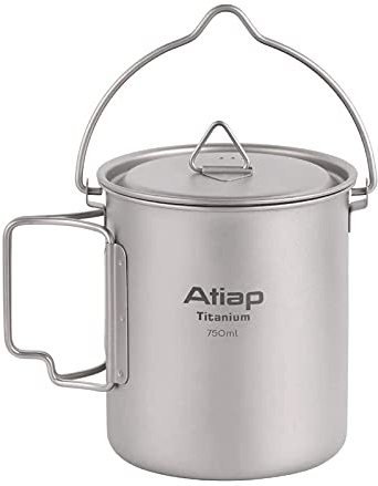 ATiAP Titanium Pot 750ml Cup Mug with Lid Foldable Handle Portable Lightweight for Outdoor Camping Picnic (750ml Pot with Handle)
