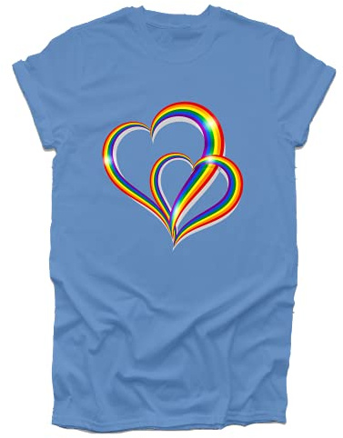 GP-Tees 2 Pride Hearts LGBTQ LGBTQ Community Out & Proud Premium Quality Loose Fit T-Shirt Top for Ladies (Carolina Blue - X-Large)