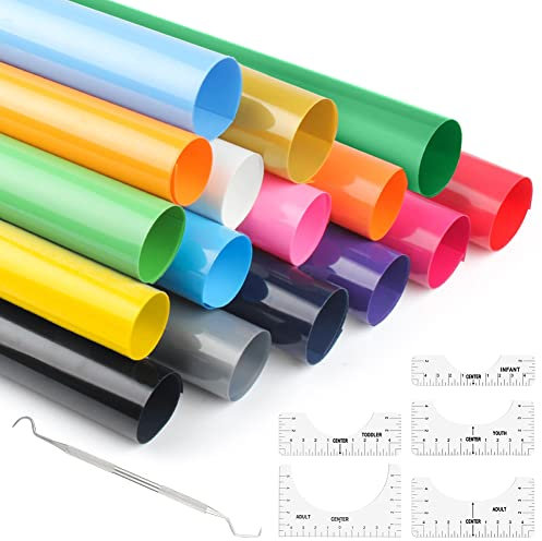 Heat Transfer Vinyl Sheets T-shirt Alignment Tool, La Desire HTV Iron on Vinyl T Shirt Alignment Ruler, Shirt Alignment Tool (16 Colors + 5 Rulers)