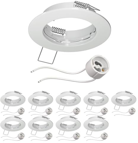ledscom.de 10 Stück Deckeneinbaurahmen FERE, rund, weiß glänzend (GU10/MR16/GU5,3/50mm) inkl. GU10 Fassung