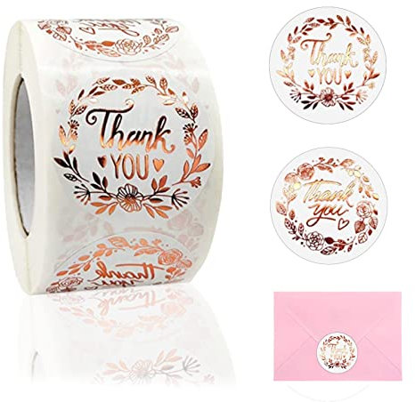 HIUOUIH Danke Aufkleber Rolle 500 Stück Selbstklebend Thank You Sticker Handmade Aufkleber Runde für Dekorative Geschenke Backgeschäfte Geschenktüten Briefumschlag Hochzeit Thanksgiving