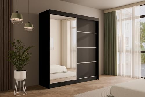 ALTDECOR Schwebetürenschrank mit Spiegel PAOKI - 200x215 | Garderobenschrank mit viel Stauraum, Vielseitiger , Schrank, Kleiderschrank