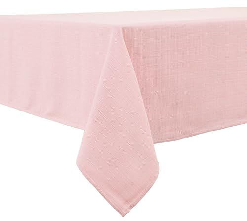 BALCONY & FALCON Table Cloth Waterproof Washable Light Pink 140x240cm | Rectangular, Faux Linen, Heavyweight, Wrinkle Resistant, Wipe Clean, Farmhouse, Dining, Kitchen, Wedding, Party, Outdoor