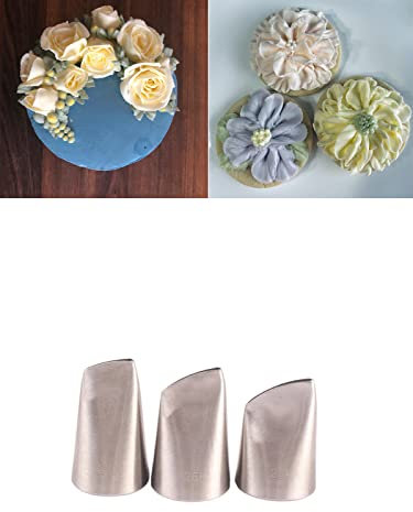 Petal Piping Nozzle Large,Flower Nozzles 124K, 125K, and 126K,Rose Petal Pastry Tips for Cake Cupcake Decorating,3 Pcs