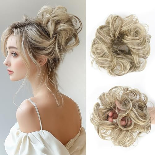 Vlasy Messy Bun Hair Piece for Women,Curly Wavy Hair Scrunchies Bun Extensions Hairpieces,Synthetic Hair Chignons Accessories Updo for Girls(18/22#,55g)