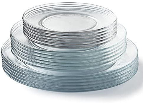 Duralex® Colección Lys ,Plato plano de 23.5 cm, hueco 23 cm, postre de 19 cm de cristal transparente,Juego de 18 piezas, OK microondas y lavavajillas, Made in France