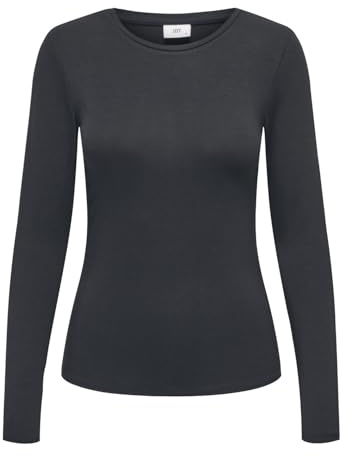 JDY Damen Langarmshirt Slim Fit Rundhals Elegantes Basic Oberteil, Farben:Schwarz, Größe:L