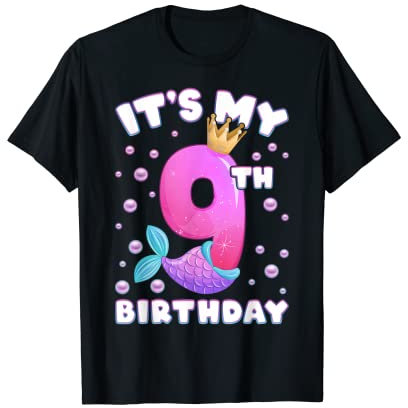 9. Geburtstag, Mädchen, Meerjungfrauenflosse, Nummer 9 T-Shirt