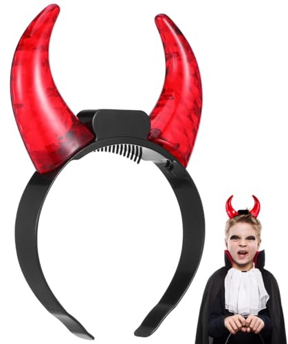 Bandeau Led Cornes De Diable Lumineuses Rouge Serre-Tête En Plastique Pour Décoration Halloween Carnaval Fête À Thème