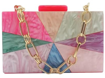 Anopo Acrilico Pochette e Clutch per Donne Colorato Borsa a Mano da Sera Marezzatura Geometrica Borsa a Scatola con Catena Staccabile G Rosa