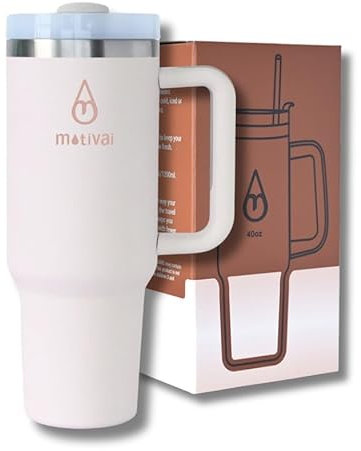 Tumbler Motivai® Travel Cup - 40oz - Rosé | Edelstahl-Thermoskanne mit Griff und Strohhalm | 1.2L Kaffeebecher | Thermosbecher | Thermoskanne