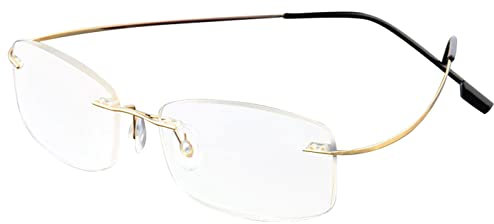 ABETOS Randlose Lesebrille Titan Herren Damen Ultra Leicht Klein Randlos Metall Lesehilfe Sehhilfe Mode Komfortable Rechteckig Rahmenlose Lesebrillen (Gold+2.0)