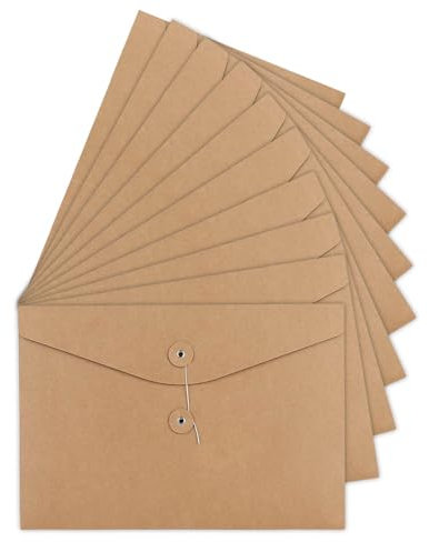 Lot de 10 porte-documents en carton et papier kraft Format A4 Pochette Document en Papier Kraft de Portable Document Dossier avec Ligne Boucle Chemises Stockage File Folder Papier pour bureau scolaire
