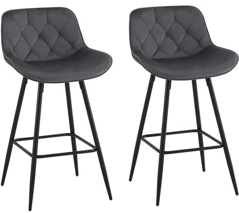 EUGAD Taburetes Altos de Cocina, Set de 2 Taburetes Barra Bar con Respaldo, Sillas Altas para Cocina Isla Bistro, Sillas Tapizadas de Terciopelo, Gris Oscuro, 1069BY-2