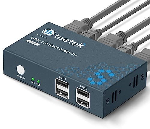 Conmutador KVM USB 2.0 HDMI 2 puertos 4K @ 30 Hz, HDMI 1.4 KVM Switch para 2 ordenadores, comparta 1 monitor y 4 dispositivos USB 2.0 para compartir teclado y monitor, Plug and Play