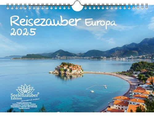 Reisezauber Europa DIN A4 Kalender für 2025 Urlaub Reise Europa Stadt und Land - Set-Inhalt: 1x Kalender, 1x Weihnachtskarte (insgesamt 2 Teile)