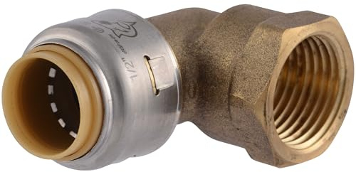 SharkBite Max 1/2 Inch x 1/2 Inch 90 Degree Female Adapter Elbow, Push to Connect Brass Plumbing Fitting, PEX Pipe, Copper, CPVC, PE-RT, HDPE, UR308A