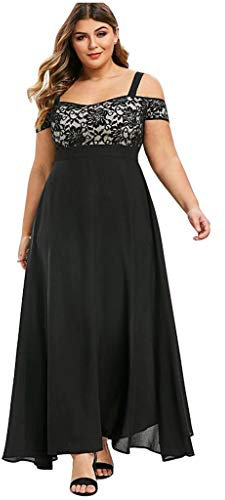 Plus Size Dresses for Women UK Sale Clearance Cold Shoulder Party Evening Clubwear Maxi Dress Elegant Sexy Casual Long Dress Cocktail Lace Floral Hollow Summer Chiffon Dresses Wedding Guest Outfit