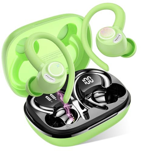 Bluetooth Kopfhörer Sport, in Ear Kopfhörer Kabellos Bluetooth 5.3 mit HD Mic, Herausragender Sound, 40 Std Spielzeit, Comfort Fit, Dual LED-Anzeige, IP7 Wasserdicht Ohrhörer mit Ohrhaken, Grün