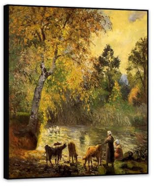 Herbst von Camile Pisarro–Reproduktion Gemälde–Gerahmt,Bild auf Leinwand Vintage –berühmtes Kunstwerk-Poster für Wohnzimmerdekoration, 70 x 85 cm (27,6 x 33,4), schwarzer Rahmen