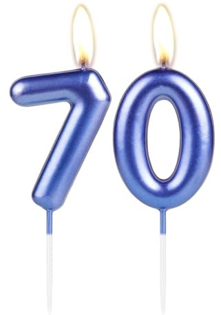 Sparkling Dark Blue 70th Birthday Number Candle, Pearl Blue Number 70 Cake Candle, Birthday Cake Topper Cupcake Girl Boy, Wedding Anniversary Decoration