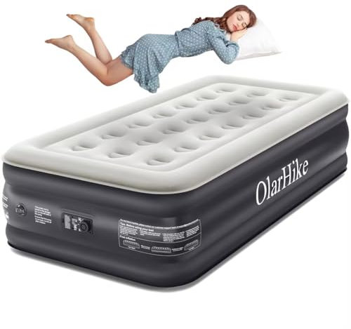 OlarHike Single Airbed, Inflatable Air Mattress with Built-in Pump, Blow Up Bed, Self Inflating Folding Guest Air bed with Flocked Surface For Camping & Home Use, 190cm L x 90cm W x 46cm H(Black)