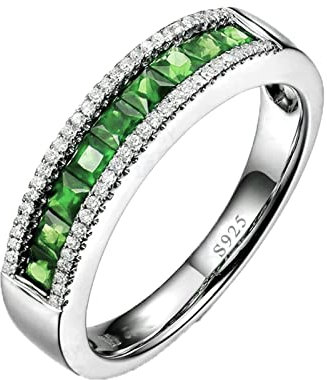 BCughia Silber Ringe Eheringe, Ringe Für Damen 925 Silber Grün und Weiß Zirkonia Ringe Größe 47 (15.0)