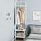 Metal Corner Coat Rack, Small Coat and Shoe Stand, Freestanding Clothes Stand with 2 Metal Shelves and Hooks, Garment Rail for Bedroom, Entryway, Office, Hallway, Small Space, balcony (white)