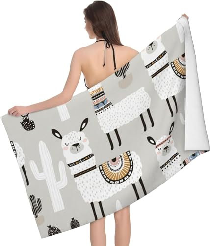 Latwerio Strandtuch Süßes Alpaka, 3D Handtuch Süßes Alpaka Badetücher, Absorbierendem Strandtuch Mikrofaser Weich Badetuch XXL für Camping Fitnessstudio Reise Strandhandtuch 150x200 cm m1074