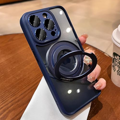ZinLyuen Custodia per iPhone 15 Pro Max, trasparente, girevole a 360 gradi, con anello magnetico, compatibile con MagSafe Built-in fotocamera Lens Protector Custodia per iPhone 15 ProMax 6,7 pollici,