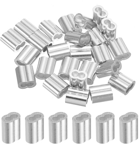 sourcing map 1/10 2.5mm Aluminum Crimping Loop Sleeve Double Ferrule for Wire Rope Cable Line End, Silver 25pcs