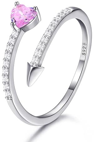 JeweBella Ring Silber 925 Damen Verstellbar Herzring Zirkonia Daumenring Eheringe Verlobungsring Promise Ring Engagement Ringe Frauen Silber/Rose Rot/Rosa/Grün