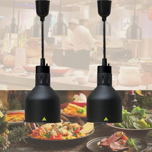 DBMGB Lámpara de Calor Cocina de 19/25cm, Lampara Calentamiento de Alimentos Infrarrojos Longitud Ajustable 65-175cm, Lampara Calentador de Comida para Buffet Restaurante (2, 19cm)