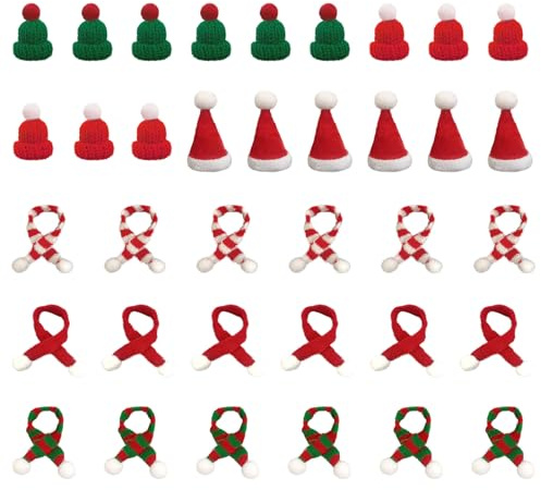 SKHAOVS Mini-Weihnachtsmütze und Mini-Schal, Mini-Weihnachtsmannmütze, Mini-Hut mit Schal für Tischdekoration, Schneemann, Dekoration, DIY, Handwerk, Kunst, Mini-Puppe, Zubehör, Geschenk, Dekoration,