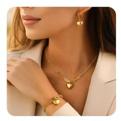 TTPSRY Herz Schmuckset Halskette Armband Ohrringe Edelstahl Anhänger Damen Accessoires Silberton Kettenset Herzform Schmuck