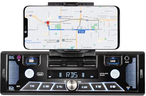 Trevi SCD 5602 BT Car Radio FM 40W con Soporte extraíble para Smartphones de hasta 7 Pulgadas, función de Audio inalámbrica y Manos Libres, entradas USB y AUX-IN, Pantalla LCD y Carga rápida USB