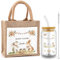 Oster-Geschenk-Set mit Griff, Osterbecher, Glasflaschen-Becher mit Strohhalmen und Strohhalmbürsten, Hasen-Goodie-Leckerli-Tragetaschen für Frauen, Mutter, Kinder, Oster-Partyzubehör