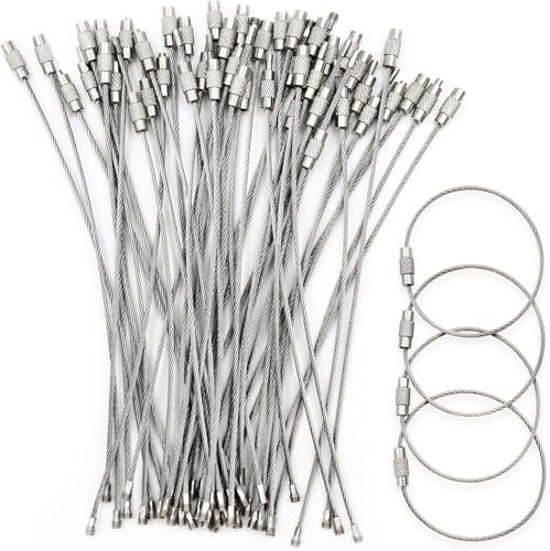 50 Pièces Porte-Clés Acier Inoxydable,Anneaux Porte Clé,Attache Porte Clef De 15cm Boucles De Porte Clé En Câbles Avec Serrure à Vis Pour Randonnée En Plein Air
