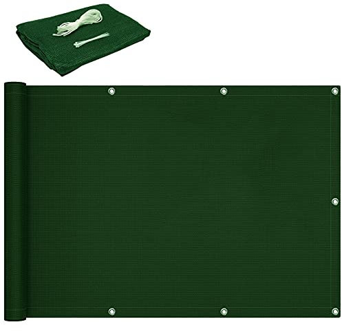 Balkon 1x8m HDPE Balkonschild Zaun mit Ösen/Kordel Kabelbinder Dunkelgrün