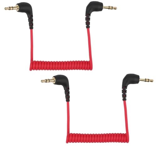 BTFO 2pcs Câbles de Microphone 3,5mm, Câble Audio pour Appareil Photo Câble de Raccordement Double Spiralé TRS 3,5mm Compatible avec DJI Mic 2 et Rode Microphone Wireless Pro (Rouge)