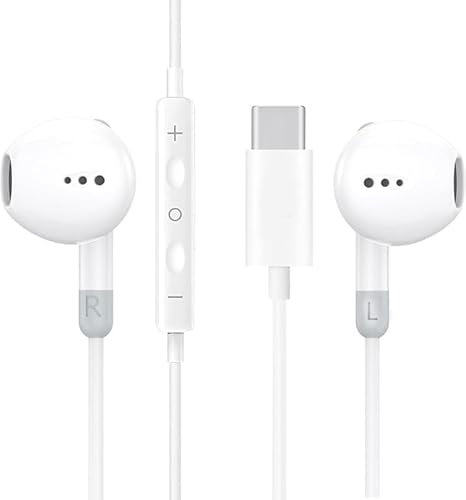 PH26 Auricolari cablati USB-C bianchi compatibili per Xiaomi Redmi 9, auricolari Intra auricolari con microfono e controllo del volume, auricolari stereo HiFi