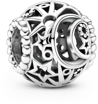 Ruaidhra Silber Bead Charms für Damen,Galaktischer Mond & Stern Anhänger,Blume Glühwürmchen Rosa Sterling Silber S925 Charm für Armbänder,Sicherheitskette,Murano Glas Schmuck