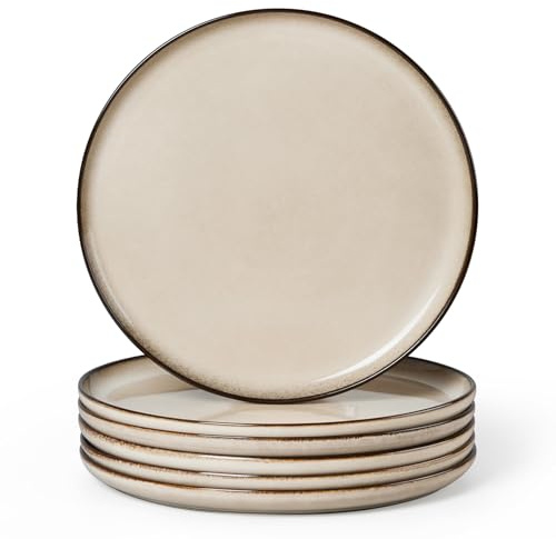 Homikit Stoneware Dinner Plates Set of 6, Desert Khaki, 26.5cm Round | Dining Serving Large Plates for Kitchen Restaurant Christmas, Reactive Glaze & Non-scratch, Dishwasher and Microwave Safe