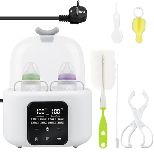 6-in-1 Flaschenwärmer Baby, Doppelbecher Babyflaschen Wärmer, Babykostwärmer & Dampf-Sterilisator, Milchflaschenwärmer für Babys Babynahrungsheizung mit LCD-Display, Erwärmen/Auftauen Speise