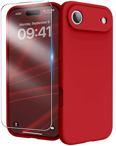 INGIDO für iPhone Air Silikon Hülle mit Schutzfolie - Rot | 6,5 Zoll Flüssigsilikon Hülle Upgraded Kameraschutz Soft Mikrofaserfutter Handyhülle Schutz Case