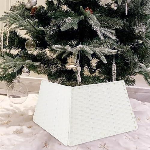Weihnachtsbaum-Halsband, handgefertigt, künstliches Rattan-Geflecht, Ständer, Baumkragen, Korb, Bodenabdeckung für Urlaubsdekoration, 58,4 cm, Weiß