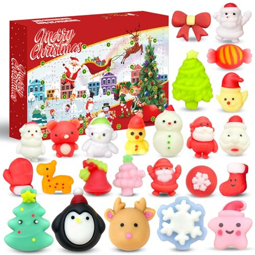 Adventskalender Weihnachtskalender 2025 mit 24PCS Mochi Squishies Adventskalender für Kinder, Weihnachten Countdown Kalender, Weihnachten Squeeze Spielzeug für Kinder, Weihnachtsfeier Geschenke
