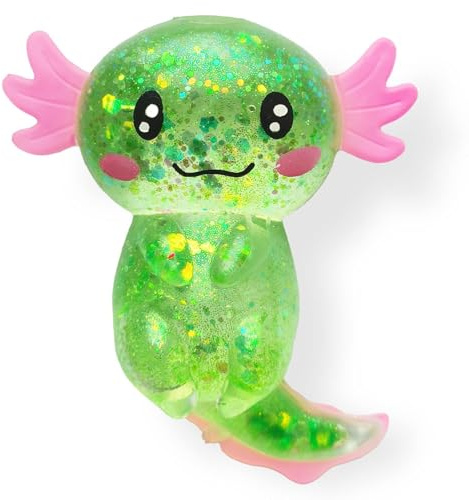 Axolotl Squishy Stress Relief Toy Glitter Fidget Toys Cute Malt Sugar Axolotl Toy Adults Fidget Toys for Kids Youth Adult, Party Favors Anxiety Relief Squishy Toys (green)