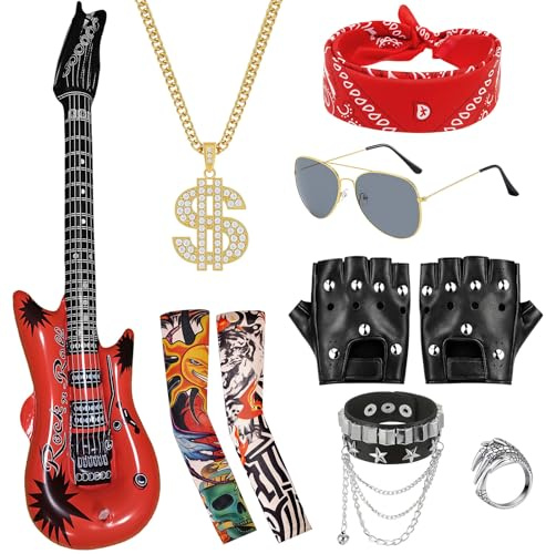 MUNSKT Punk-Kostüm-Zubehör, Runk Gothic Rocker Kit, 80-90er Jahre für Weihnachten Halloween Cosplay